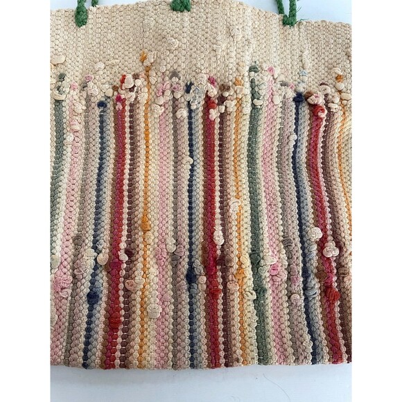Vintage Handmade Hand Woven Tote Bag Flat Bag Striped w  Vintage Handmade Hand Woven Tote Bag Flat Bag Striped w/Wooden Knob - Unlined